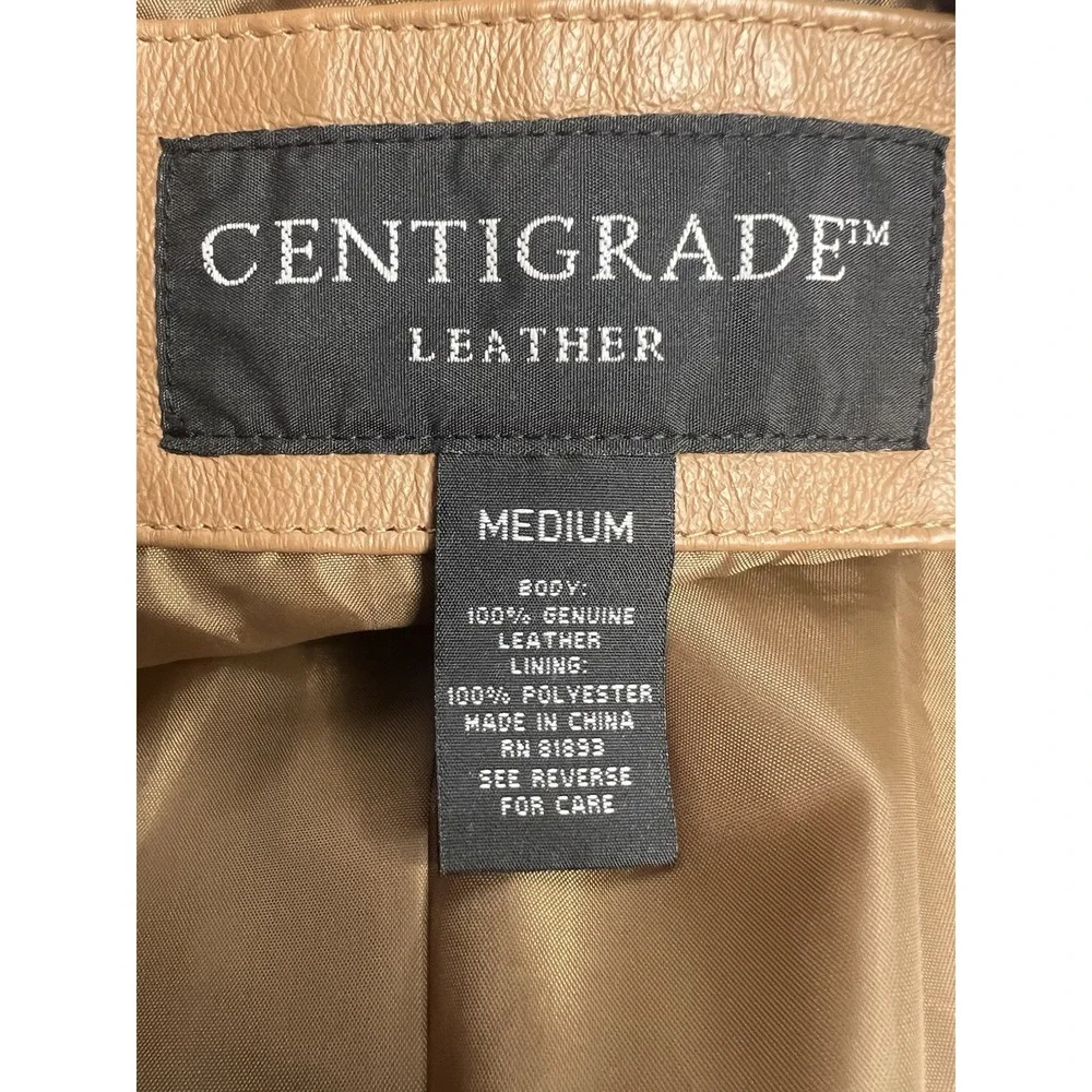 Centigrade Leather‎ Jacket Soft Tan Camel Medium 4 Button Zipper Lined Womens